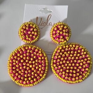 Viola Beaded Yellow and Pink Earrings